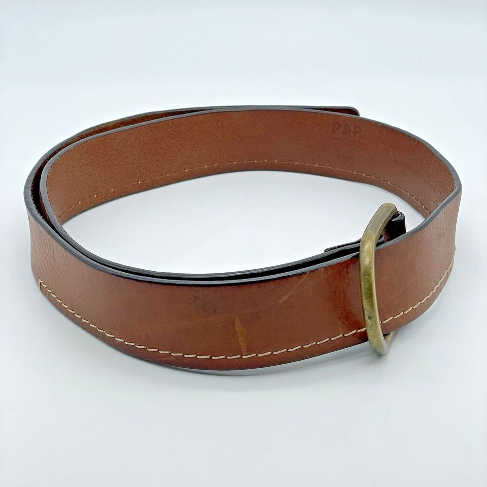 P&P Paolo de Ponte Genuine Leather Belt Men's 39 Dark Tan Brass Buckle Spain - Picture 3 of 16